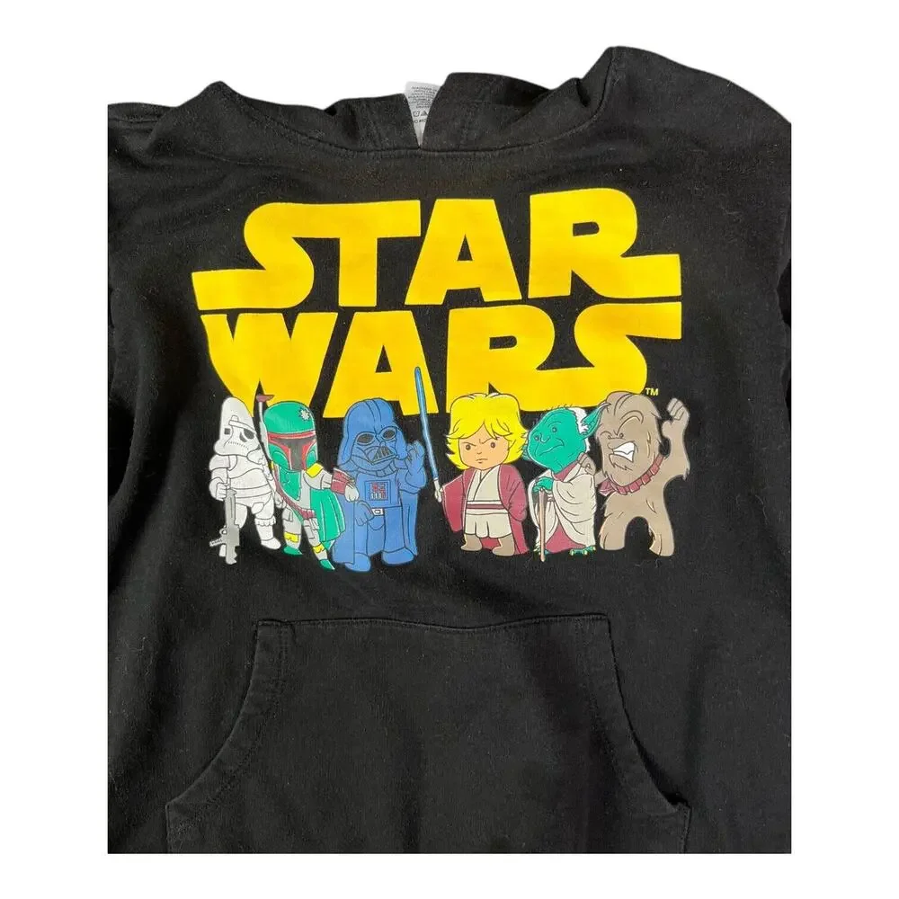 Star Wars Hoodie Graphic Black Vader Luke Yoda Boba Fett Chewie. Sz Sm Youth EUC